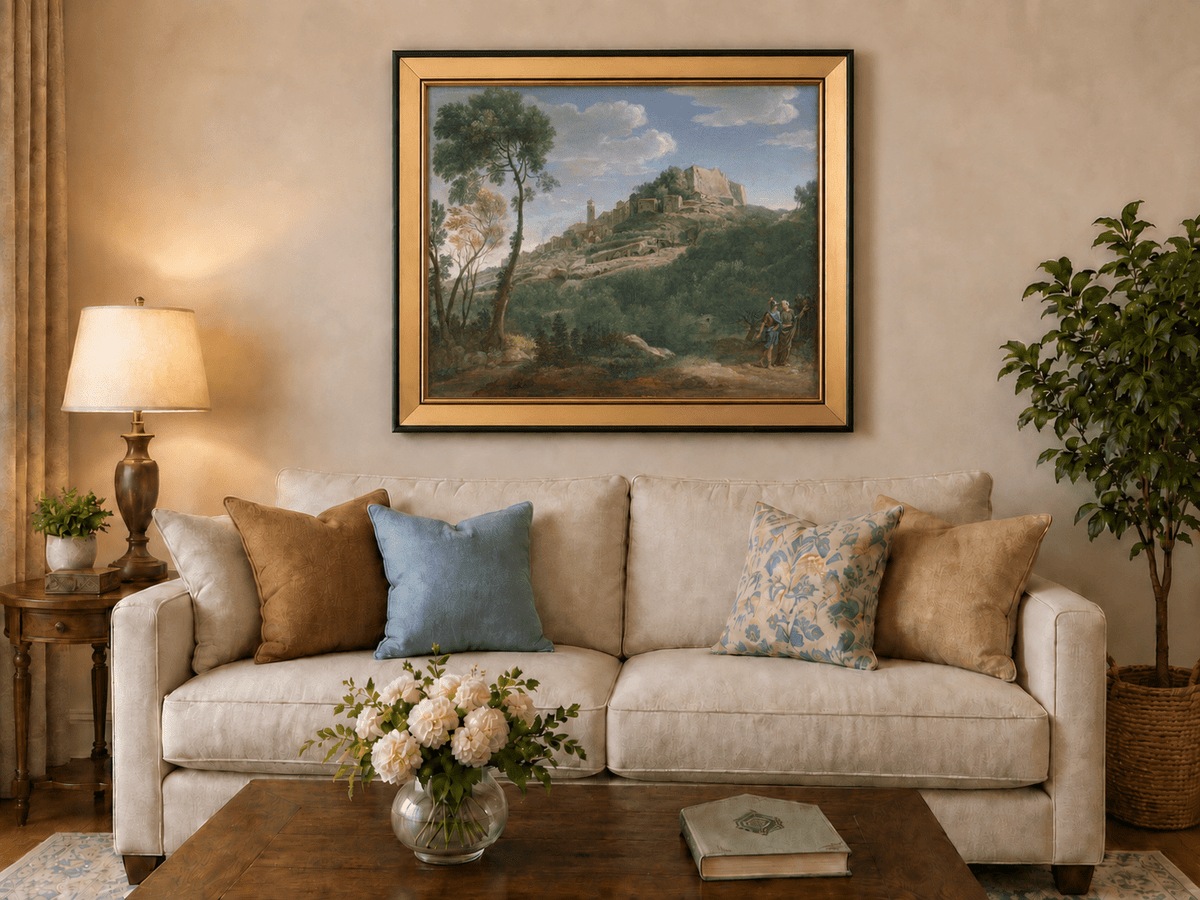 Landscape Oil Painting - Italian Hill Town Scenic View