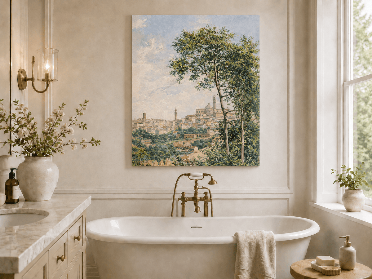 Peinture à l'huile de paysage - Rivière printanière avec pêcheur et arbres