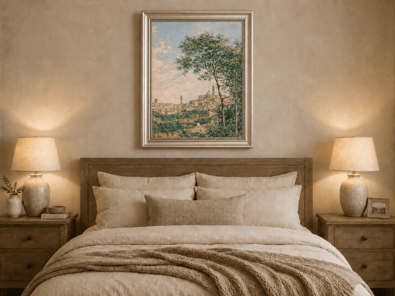 Peinture à l'huile de paysage - Rivière printanière avec pêcheur et arbres
