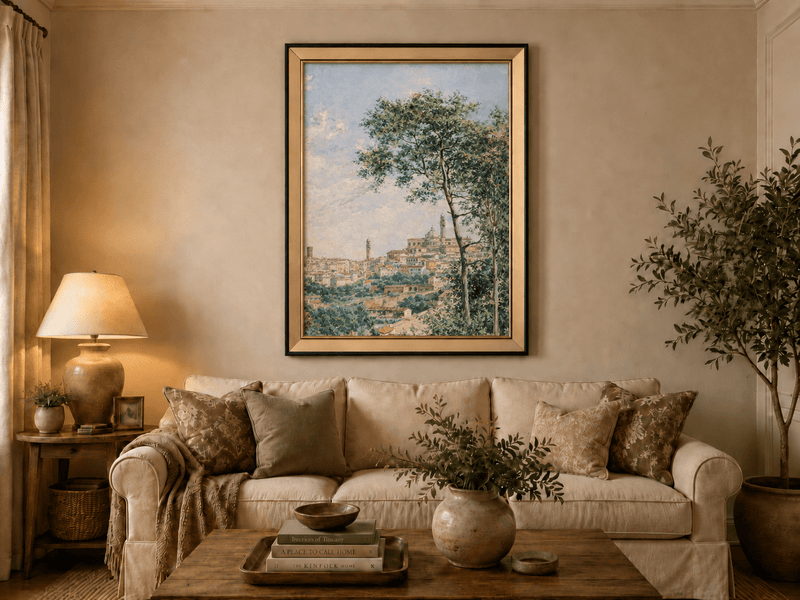 Peinture à l'huile de paysage - Rivière printanière avec pêcheur et arbres