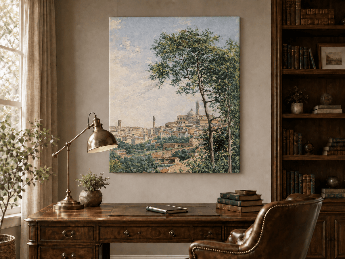 Peinture à l'huile de paysage - Rivière printanière avec pêcheur et arbres