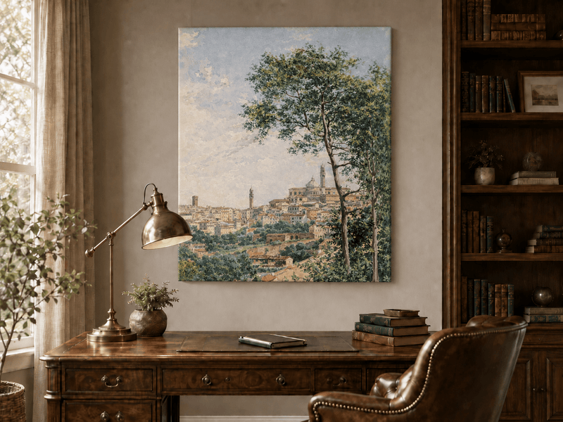 Peinture à l'huile de paysage - Rivière printanière avec pêcheur et arbres