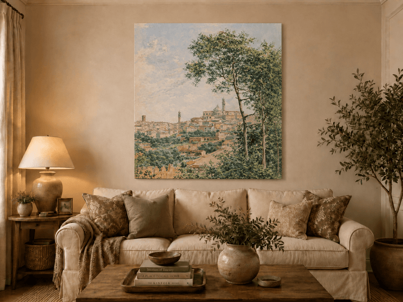 Peinture à l'huile de paysage - Rivière printanière avec pêcheur et arbres