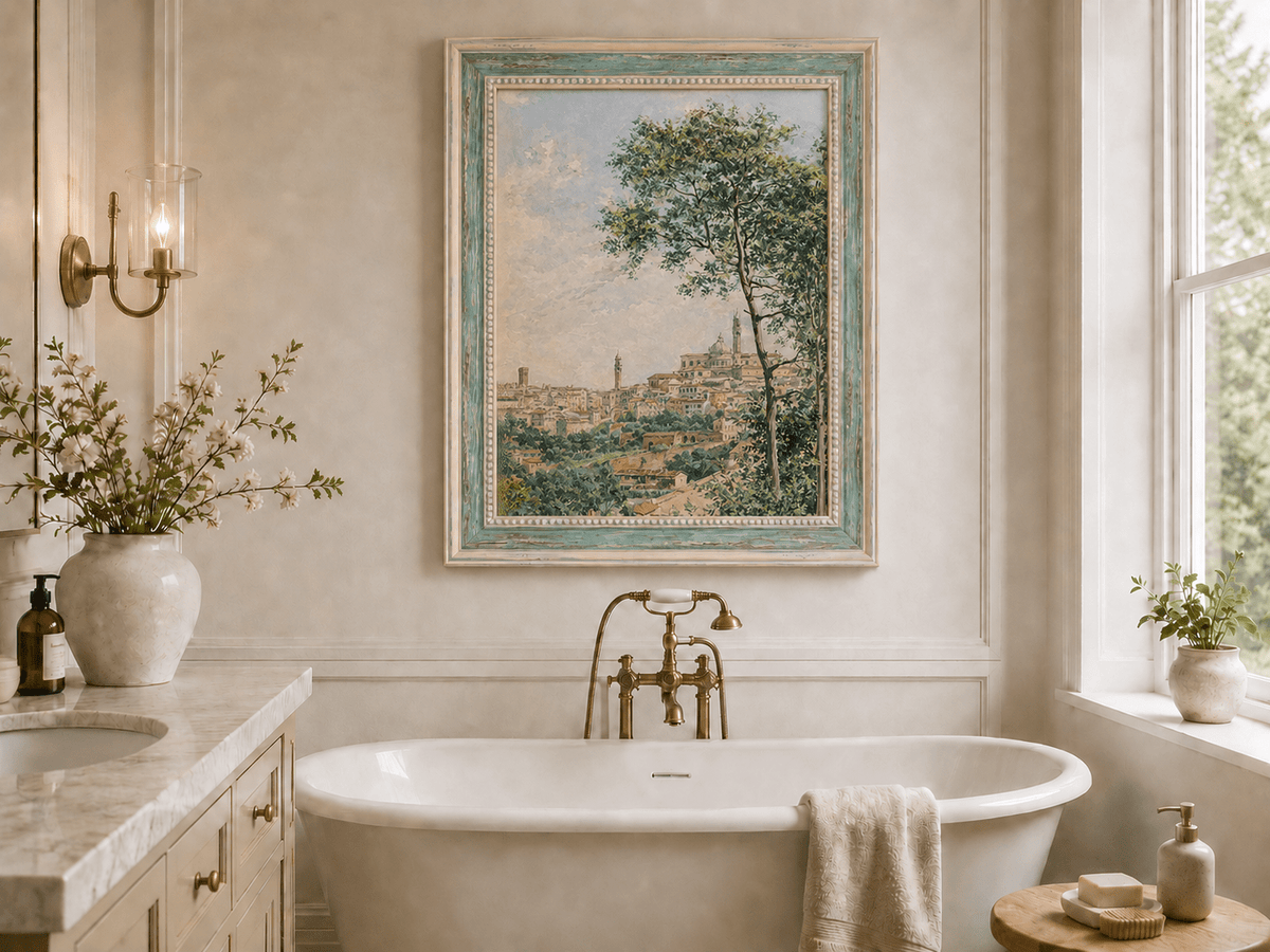 Peinture à l'huile de paysage - Rivière printanière avec pêcheur et arbres