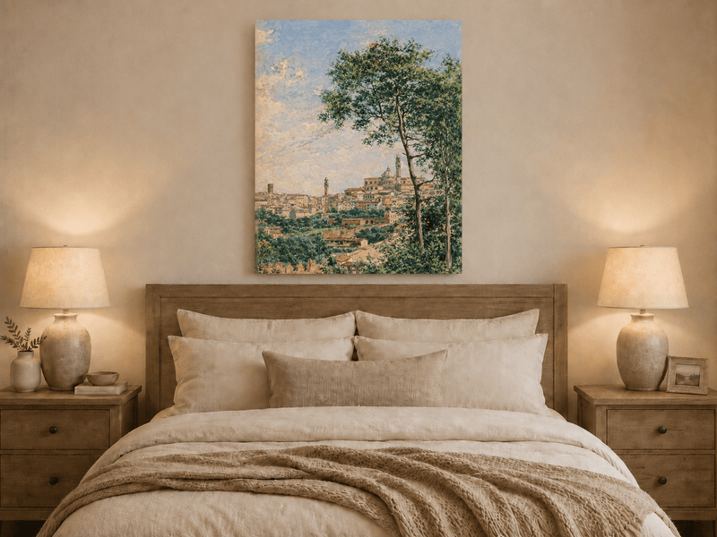 Peinture à l'huile de paysage - Rivière printanière avec pêcheur et arbres
