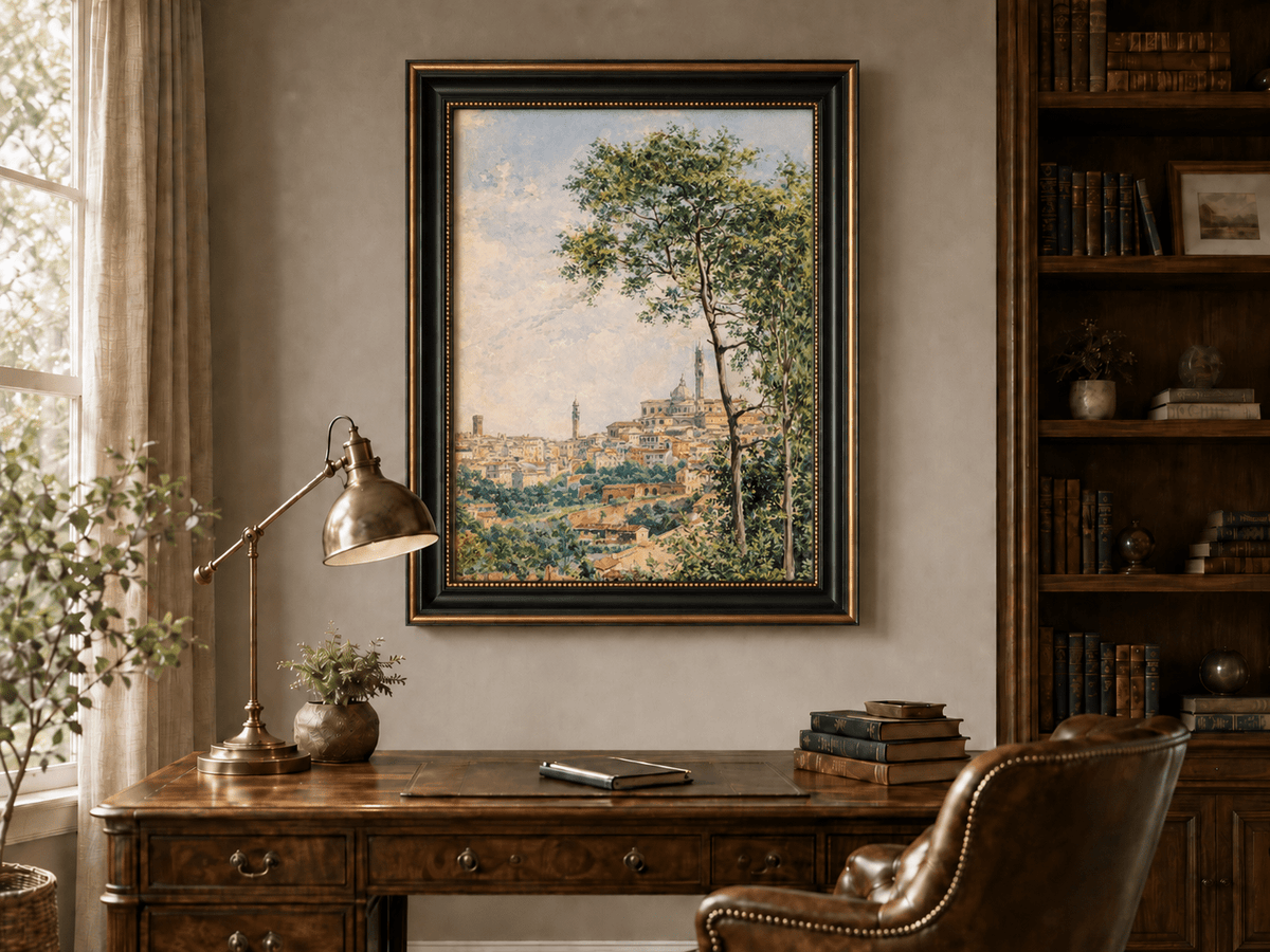 Peinture à l'huile de paysage - Rivière printanière avec pêcheur et arbres