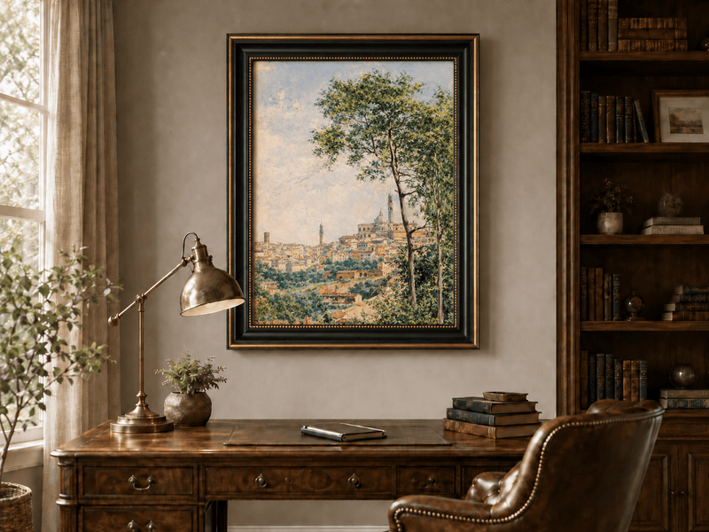 Peinture à l'huile de paysage - Rivière printanière avec pêcheur et arbres