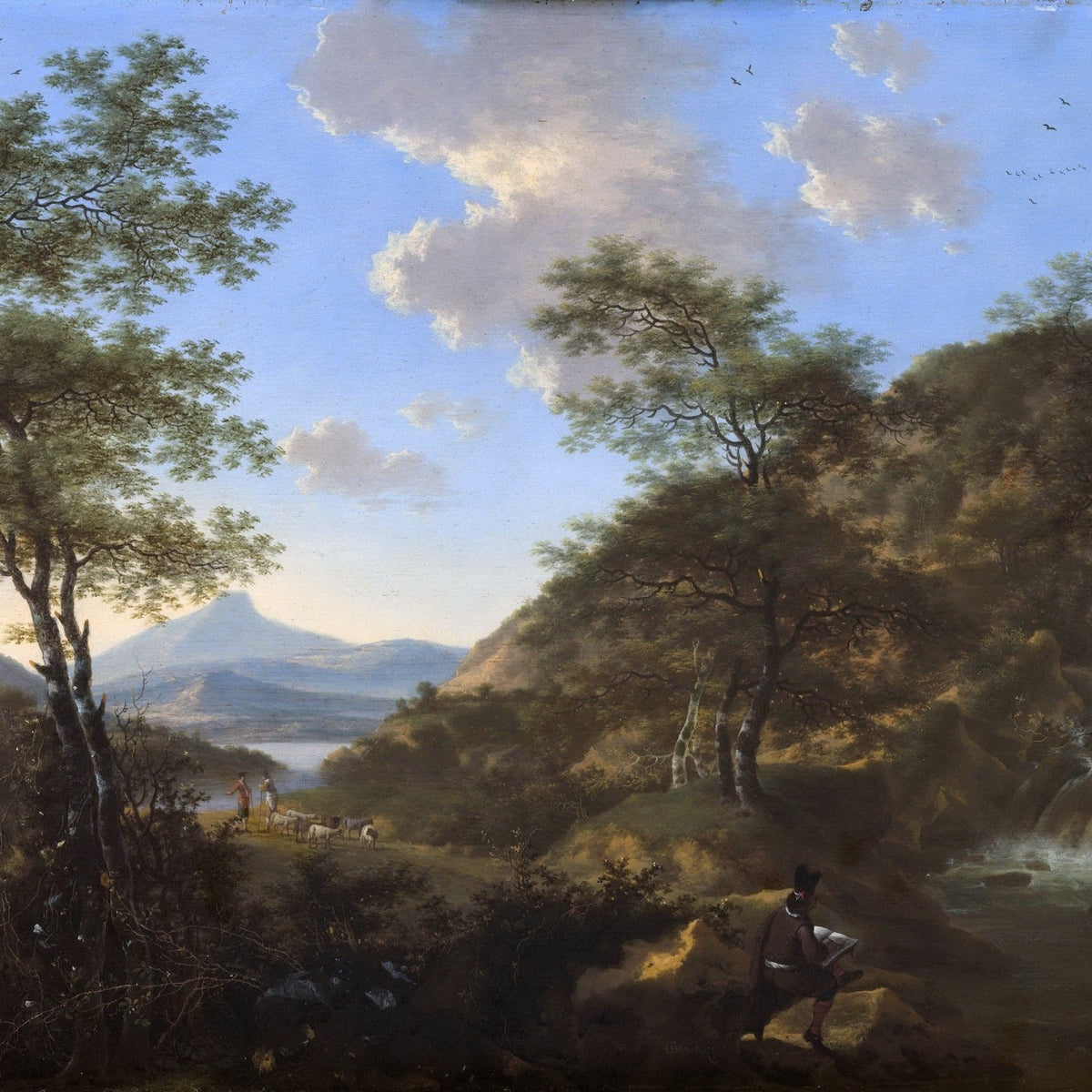 Hand-painted italian landscape with waterfall oil painting on canvas