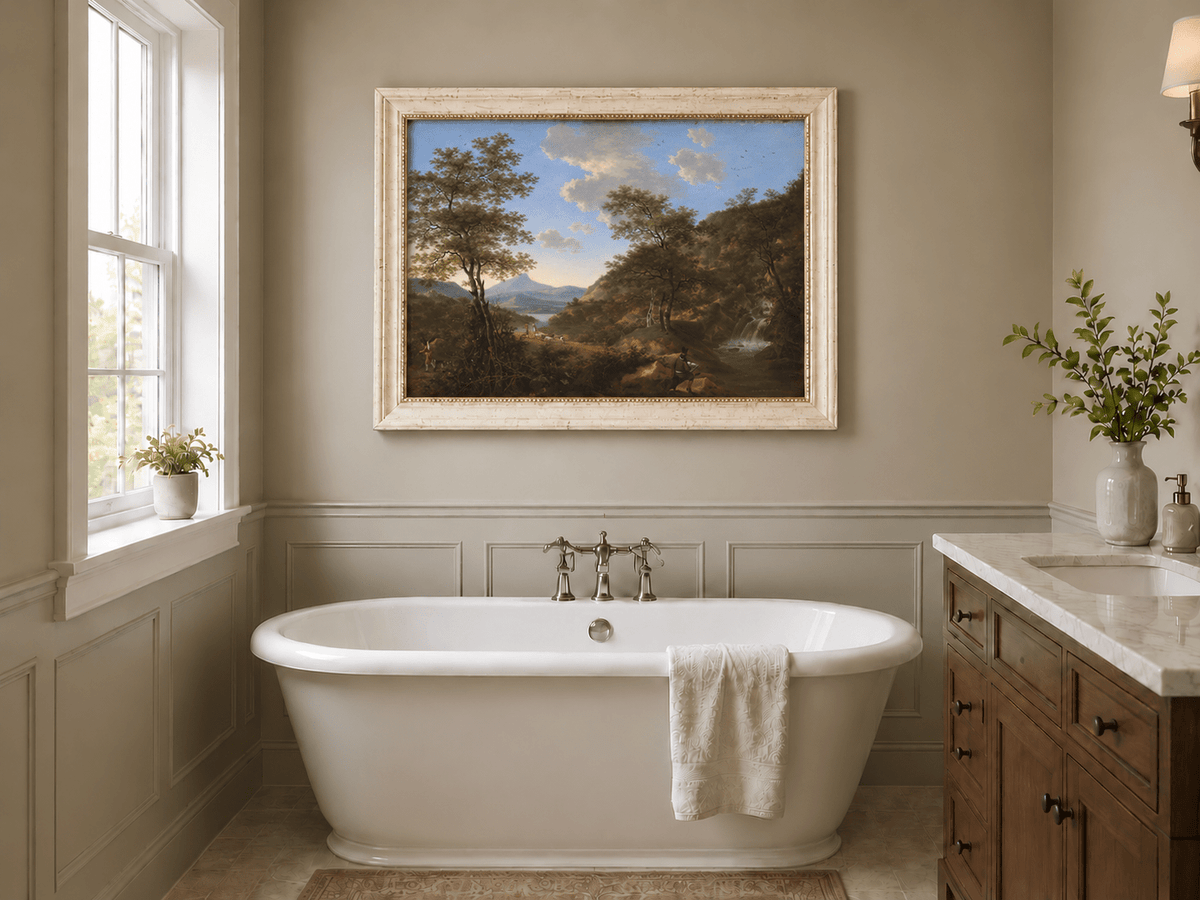 Landscape Oil Painting - Italian Landscape with Waterfall