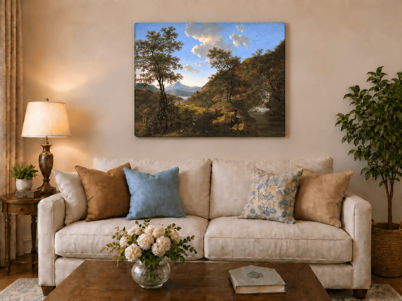 Landscape Oil Painting - Italian Landscape with Waterfall