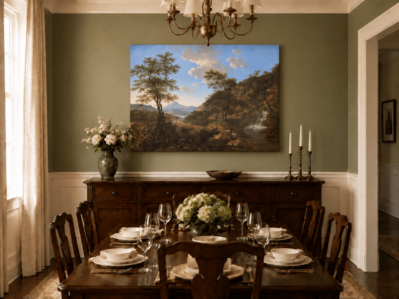 Landscape Oil Painting - Italian Landscape with Waterfall