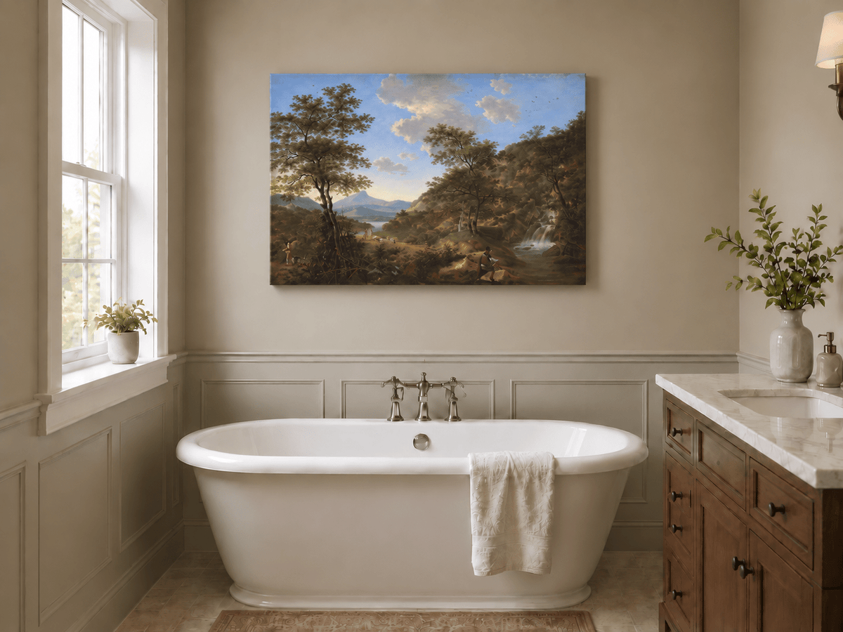 Landscape Oil Painting - Italian Landscape with Waterfall