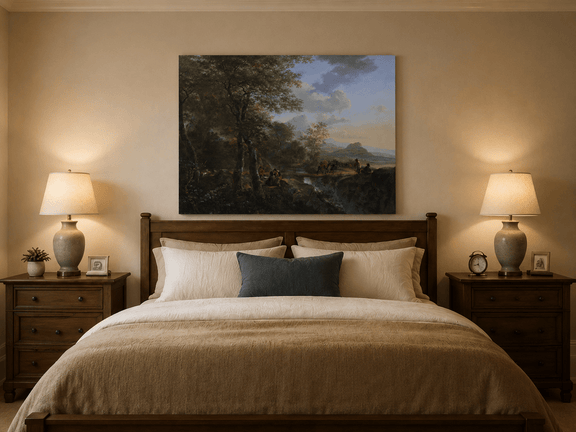 Italian mountain landscape oil painting displayed as wall decor.