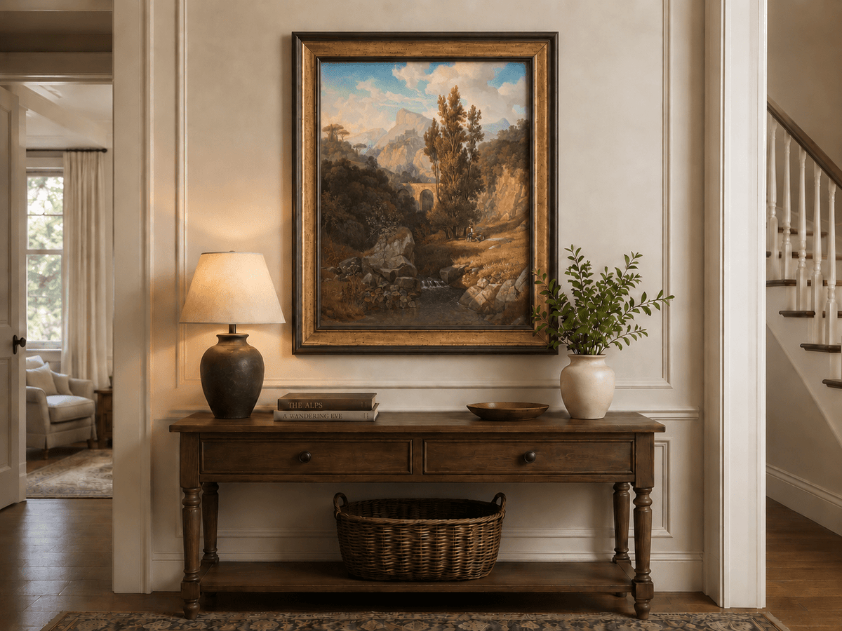 Peinture à l'huile de paysage - Vallée de montagne italienne