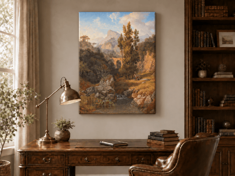 Peinture à l'huile de paysage - Vallée de montagne italienne
