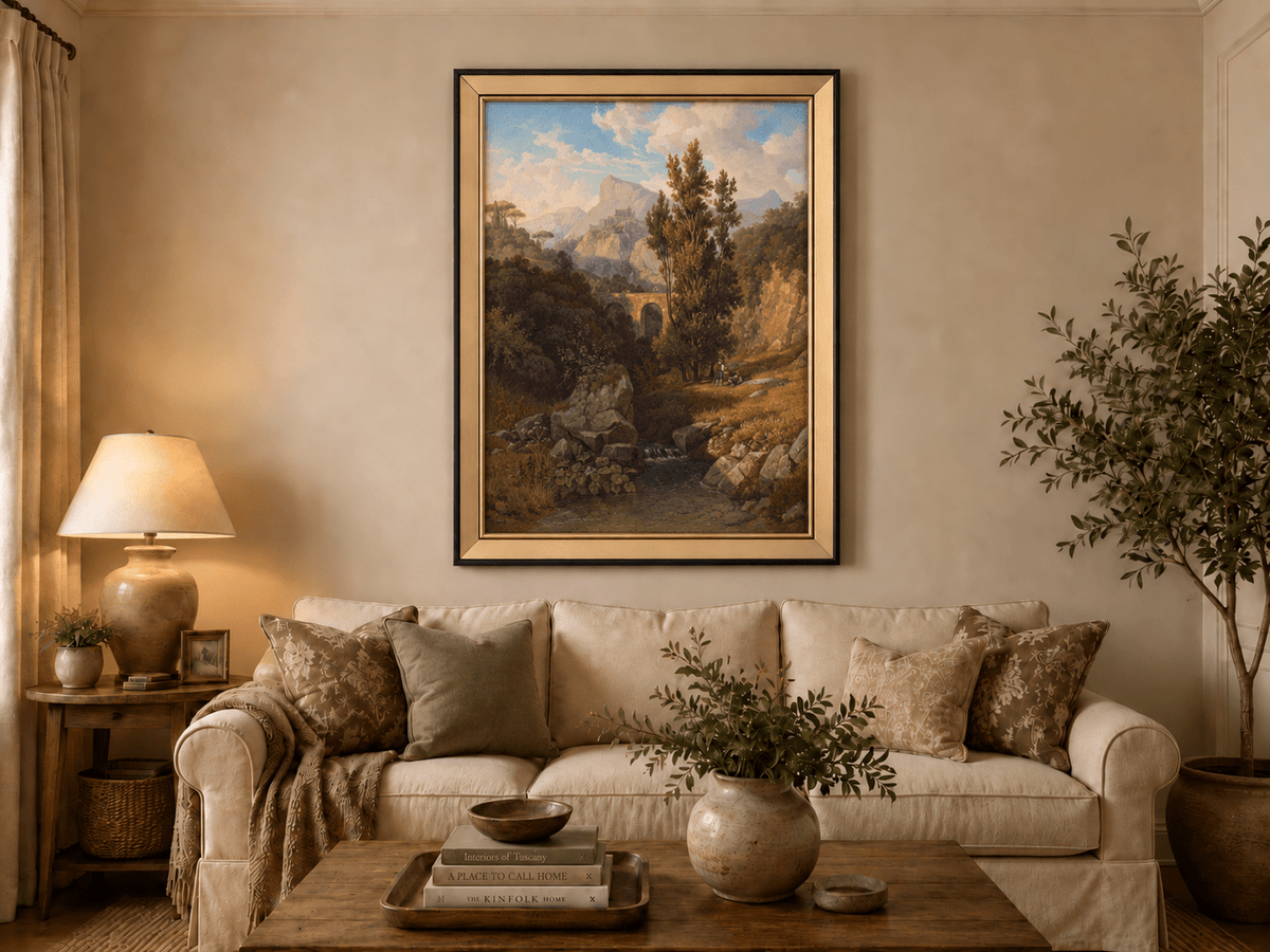 Peinture à l'huile de paysage - Vallée de montagne italienne