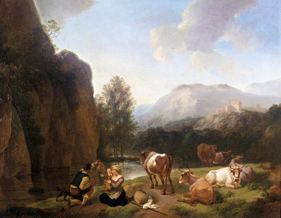 Landscape Oil Painting - Italian Pastoral Scene with Cattle - Oil Painting Haven