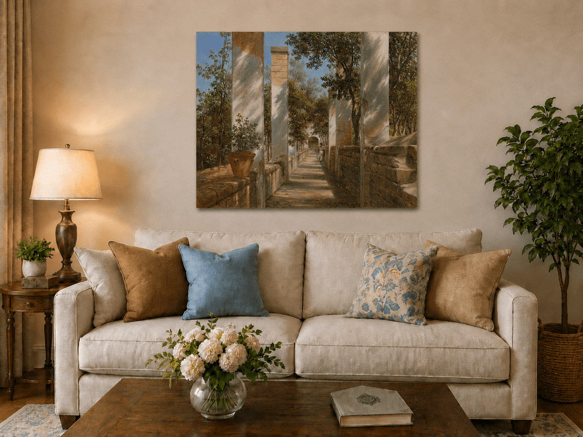 Landscape Oil Painting - Italian Pergola Walkway Orange Trees