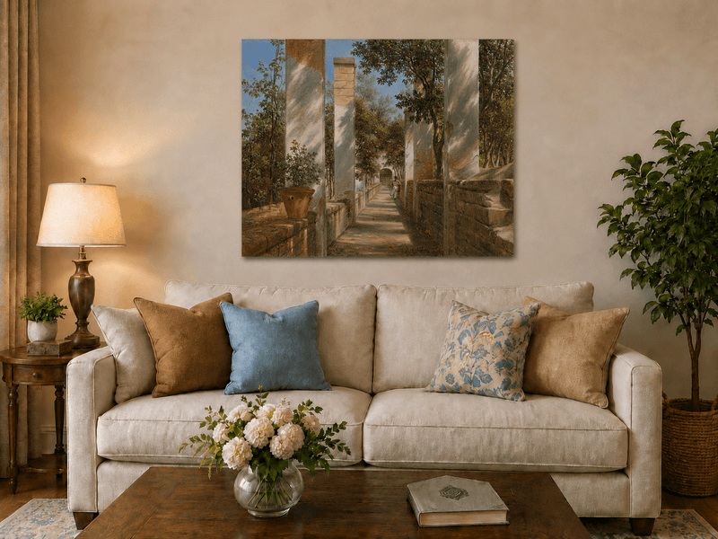Landscape Oil Painting - Italian Pergola Walkway Orange Trees
