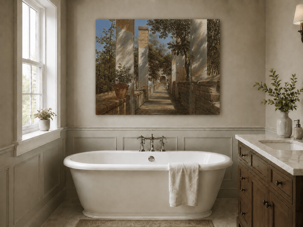 Landscape Oil Painting - Italian Pergola Walkway Orange Trees
