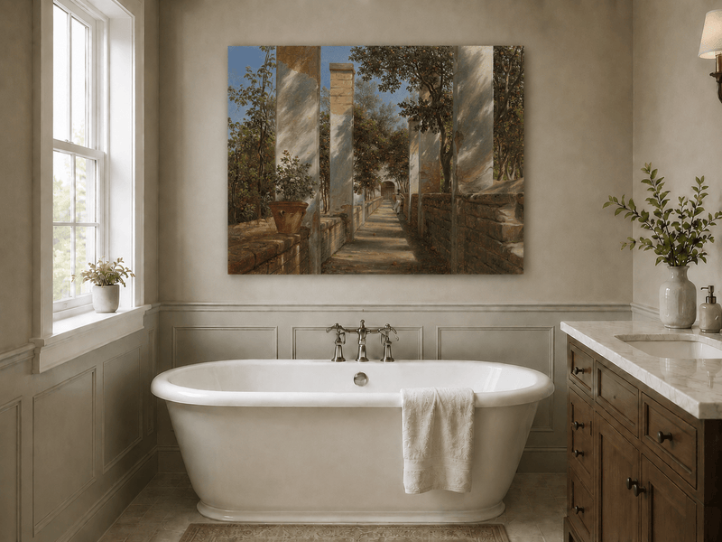 Landscape Oil Painting - Italian Pergola Walkway Orange Trees