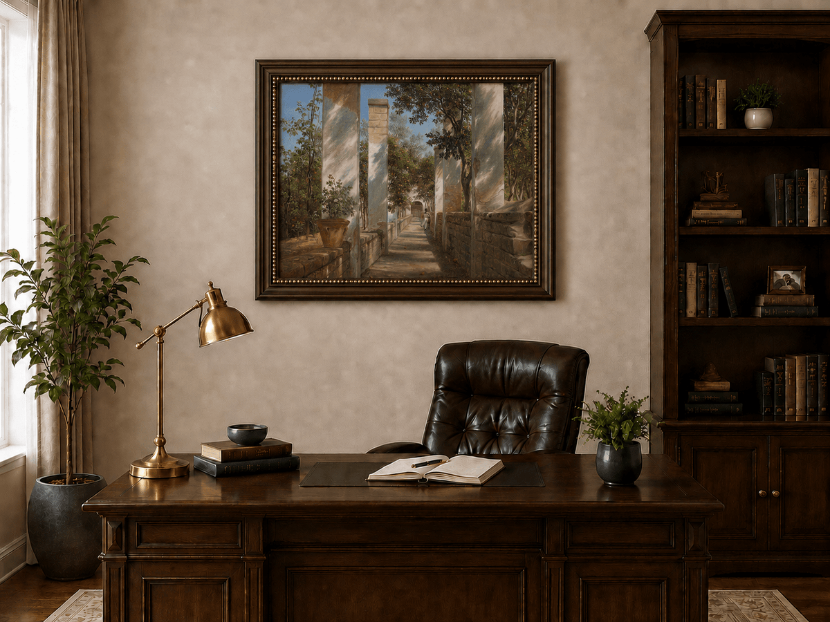 Landscape Oil Painting - Italian Pergola Walkway Orange Trees