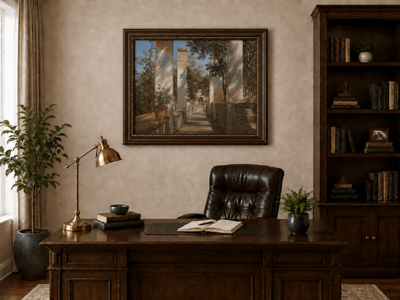 Landscape Oil Painting - Italian Pergola Walkway Orange Trees