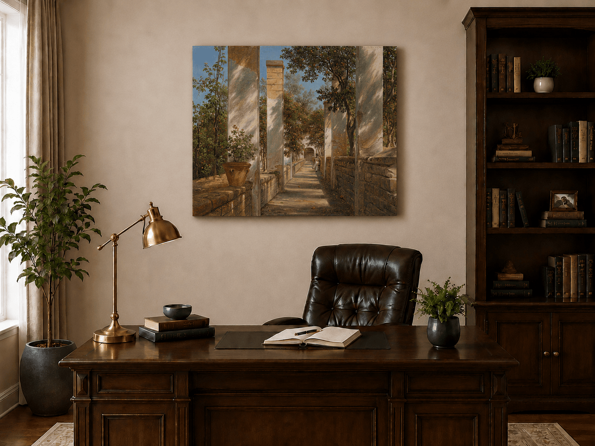 Landscape Oil Painting - Italian Pergola Walkway Orange Trees