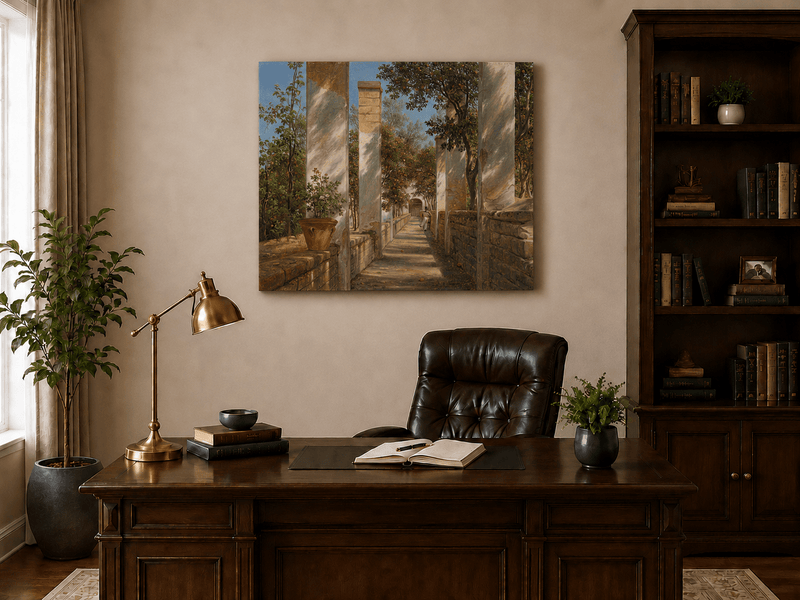 Landscape Oil Painting - Italian Pergola Walkway Orange Trees