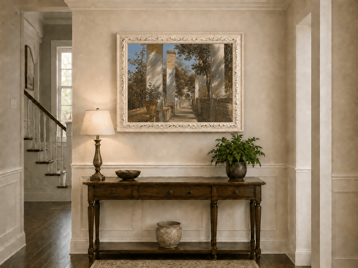 Landscape Oil Painting - Italian Pergola Walkway Orange Trees