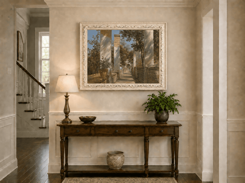 Landscape Oil Painting - Italian Pergola Walkway Orange Trees
