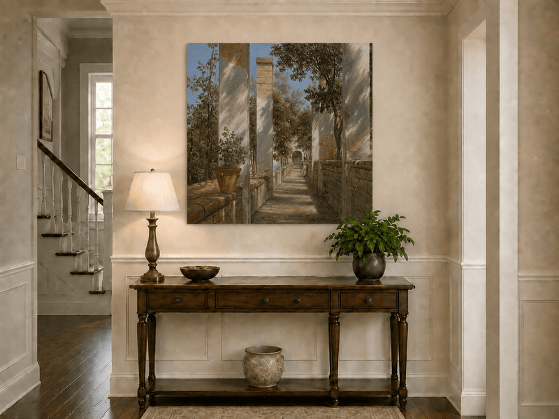 Landscape Oil Painting - Italian Pergola Walkway Orange Trees