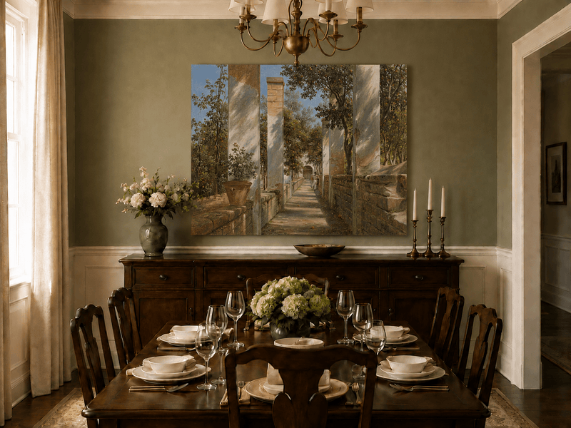 Landscape Oil Painting - Italian Pergola Walkway Orange Trees