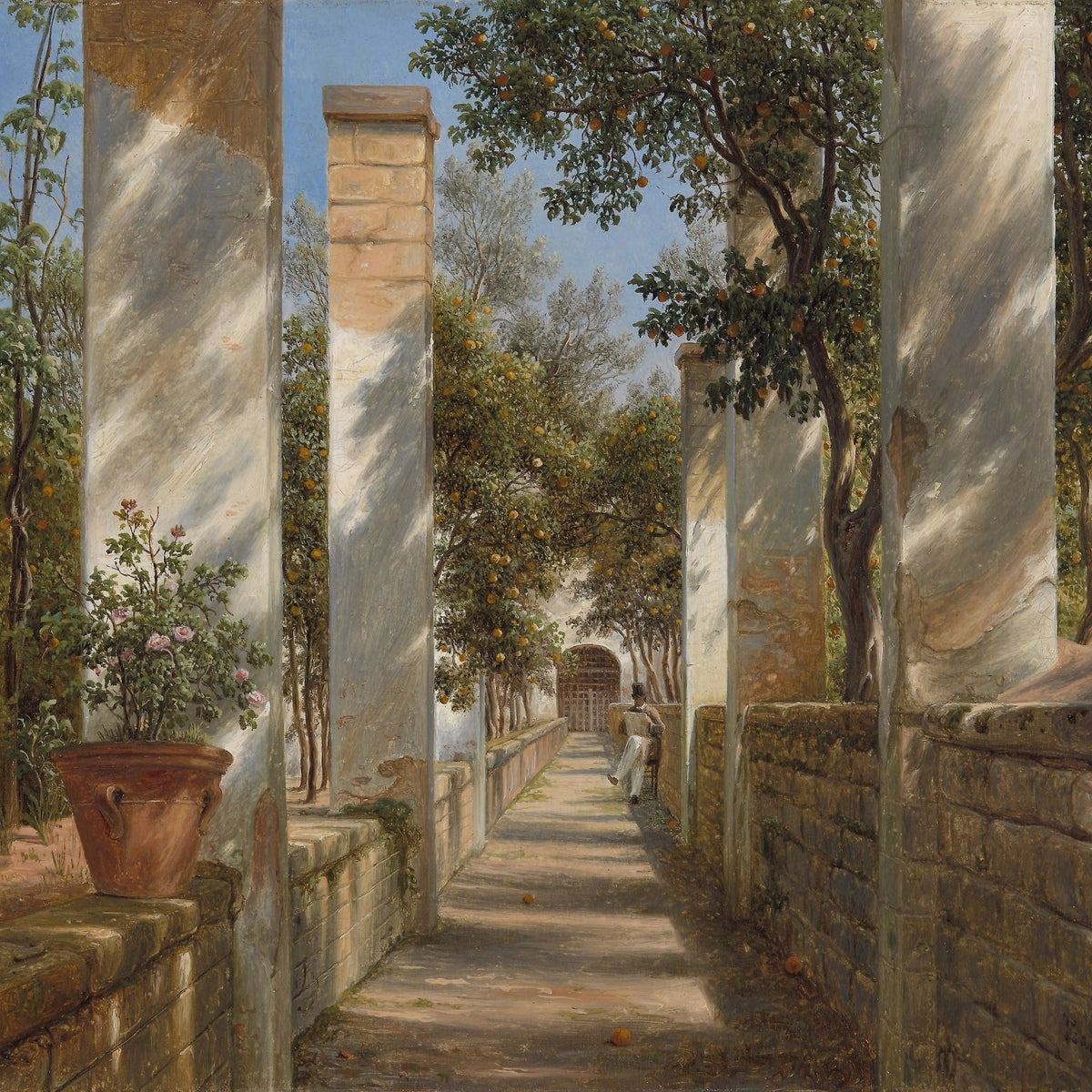 Landscape Oil Painting - Italian Pergola Walkway with Orange Trees - Oil Painting Haven