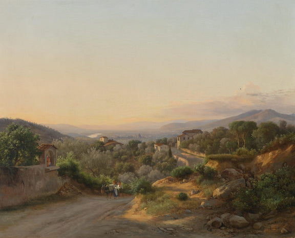 Landscape Oil Painting - Italian Rural Sunset & Donkey Figures, Village - Oil Painting Haven