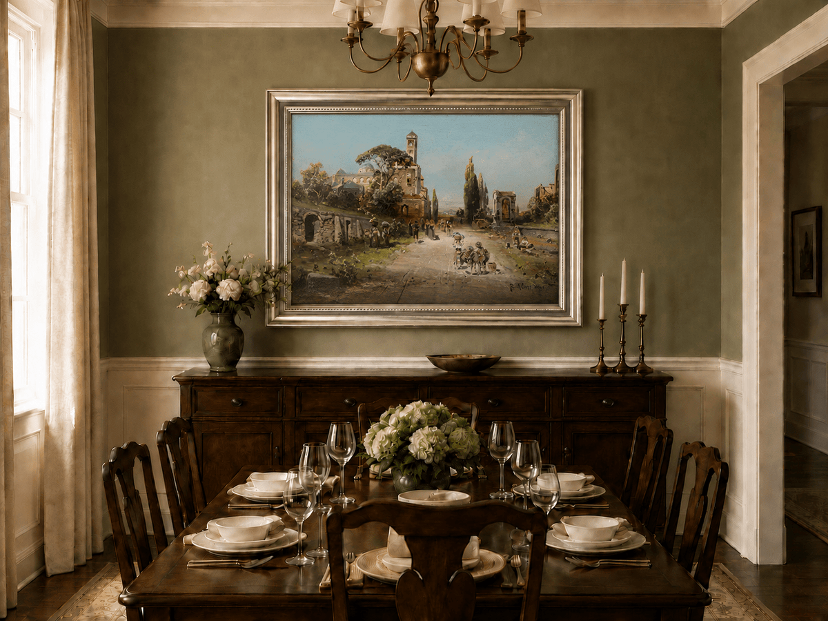 Landscape Oil Painting - Italian Town Street: Historic Buildings