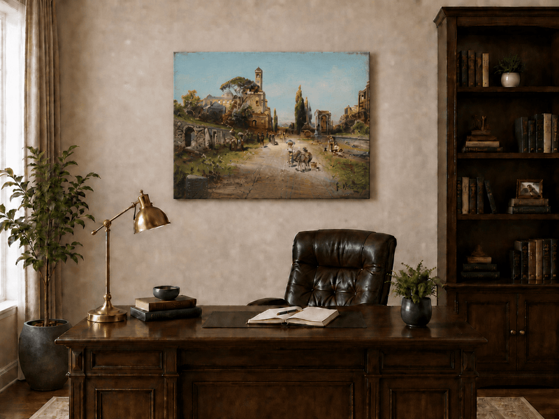 Landscape Oil Painting - Italian Town Street: Historic Buildings