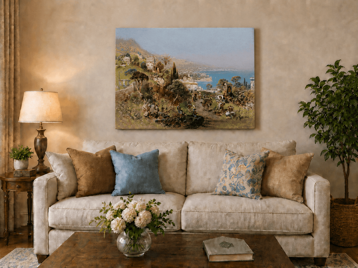 Landscape Oil Painting - Italian Town Street: Historic Buildings