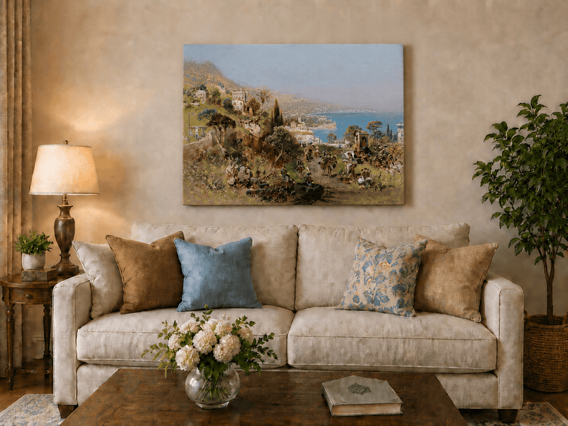 Landscape Oil Painting - Italian Town Street: Historic Buildings