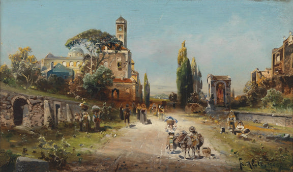 Landscape Oil Painting - Italian Town Street: Historic Buildings - Oil Painting Haven