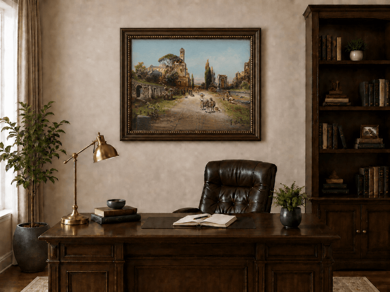 Landscape Oil Painting - Italian Town Street: Historic Buildings