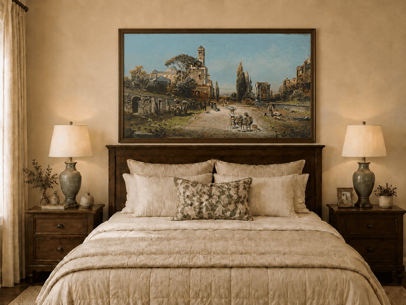 Landscape Oil Painting - Italian Town Street: Historic Buildings