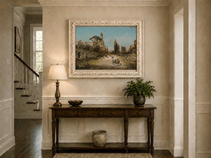 Landscape Oil Painting - Italian Town Street: Historic Buildings