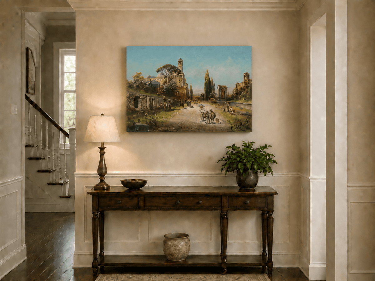 Landscape Oil Painting - Italian Town Street: Historic Buildings