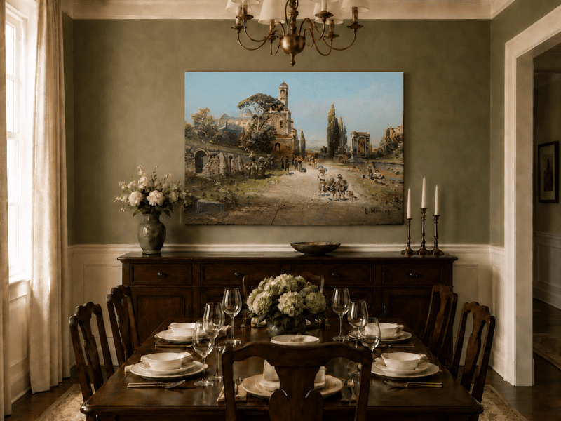 Landscape Oil Painting - Italian Town Street: Historic Buildings