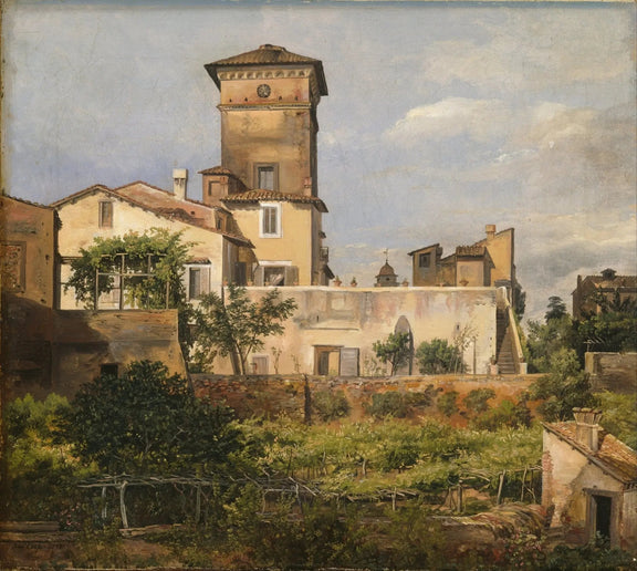 Landscape Oil Painting - Italianate Villa Scene with Tower and Greenery - Oil Painting Haven