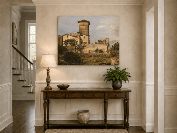 Italianate villa and greenery landscape painting shown as decorative oil wall art.
