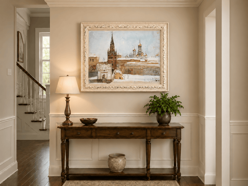Landscape Oil Painting - Kremlin Winter View with Red Tower