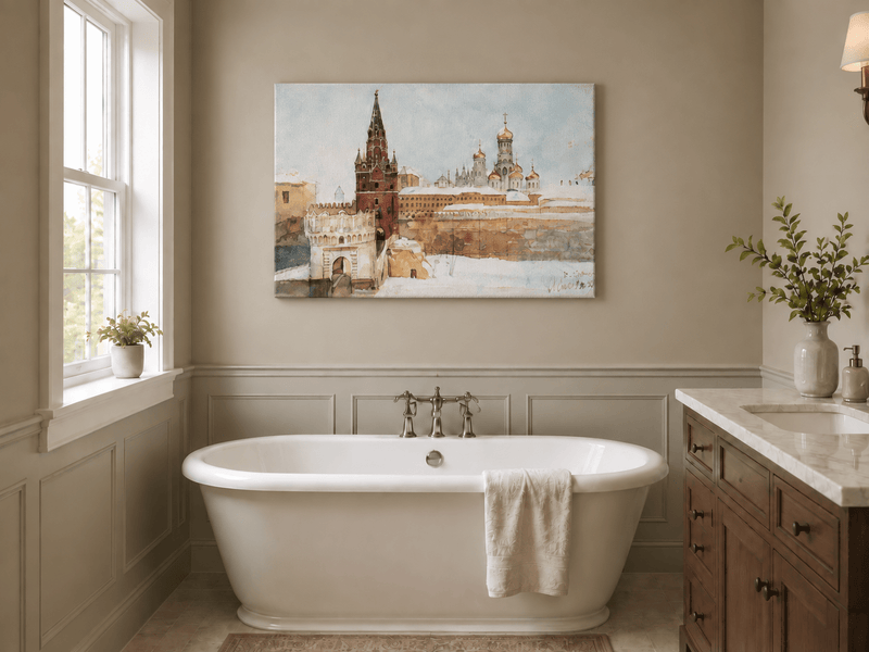 Landscape Oil Painting - Kremlin Winter View with Red Tower