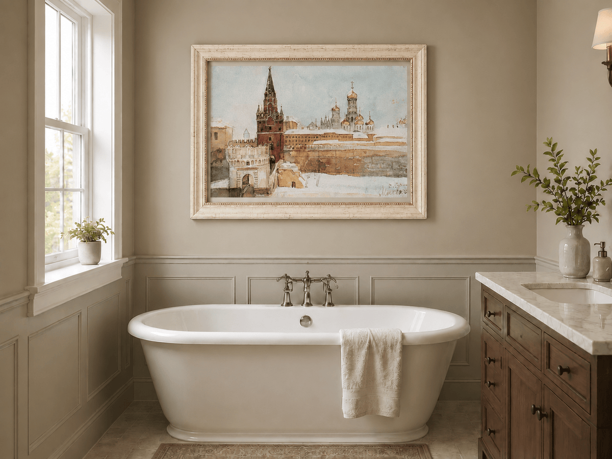 Landscape Oil Painting - Kremlin Winter View with Red Tower